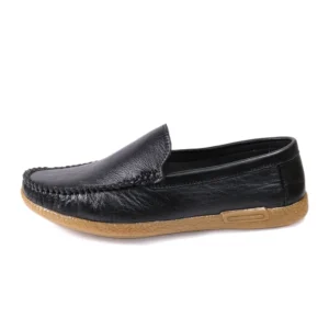 Classic Plain Black Leather Loafer
